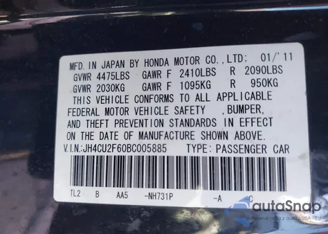 2011 Acura Tsx 2.4 from USA, damaged, VIN JH4CU2F60BC005885